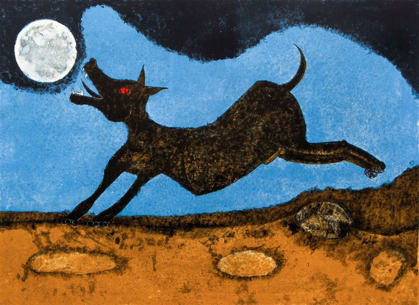 Rufino Tamayo, Perro Ladrándole a la Luna (Dog Barking at the Moon), 1988. Lithograph.